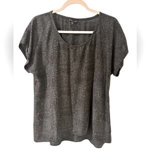 Eileen Fisher Silk Print Blouse Black Blue, Size M